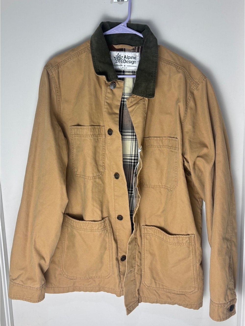 Alpine Design Chore Jacket Men’s S Brown Khaki Plaid Lined Corduroy NWT